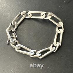 Antique Solid Silver Gourmette Bracelet Art Nouveau Deco Tank Link