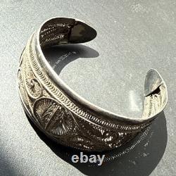 Antique Solid Silver Gourmette Bracelet Art Nouveau Ethnic Bangle