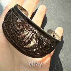 Antique Solid Silver Gourmette Bracelet Art Nouveau Ethnic Bangle