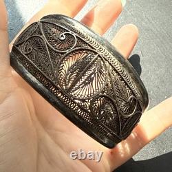 Antique Solid Silver Gourmette Bracelet Art Nouveau Ethnic Bangle