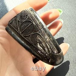 Antique Solid Silver Gourmette Bracelet Art Nouveau Ethnic Bangle