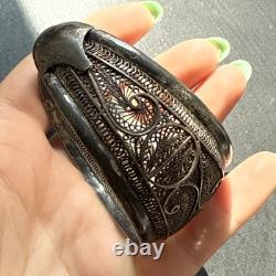 Antique Solid Silver Gourmette Bracelet Art Nouveau Ethnic Bangle