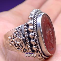 Antique Solid Silver Intaglio Roman King Ring