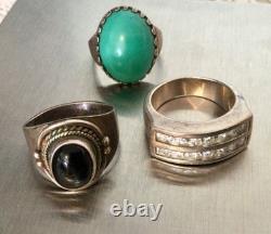 Antique Solid Silver Lot of Large Vintage Rings 58-59 Stone Signet Rings