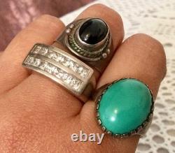 Antique Solid Silver Lot of Large Vintage Rings 58-59 Stone Signet Rings