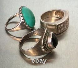 Antique Solid Silver Lot of Large Vintage Rings 58-59 Stone Signet Rings