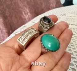 Antique Solid Silver Lot of Large Vintage Rings 58-59 Stone Signet Rings