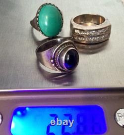 Antique Solid Silver Lot of Large Vintage Rings 58-59 Stone Signet Rings