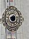 Antique Solid Silver Marquise Ring With Onyx And Marcasite, Jewelry