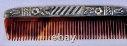 Antique Solid Silver Mustache Comb and Brush Travel Set Leather Case