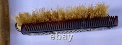 Antique Solid Silver Mustache Comb and Brush Travel Set Leather Case