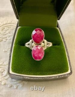 Antique Solid Silver Openwork Ring with 2 Genuine Ruby Stones Unique