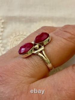 Antique Solid Silver Openwork Ring with 2 Genuine Ruby Stones Unique