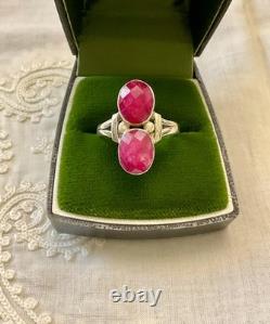 Antique Solid Silver Openwork Ring with 2 Genuine Ruby Stones Unique