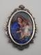 Antique Solid Silver Painted Enamel Madonna And Child Medal Pendant #h4