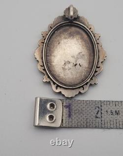 Antique Solid Silver Painted Enamel Madonna and Child Medal Pendant #H4