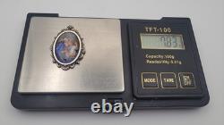 Antique Solid Silver Painted Enamel Madonna and Child Medal Pendant #H4