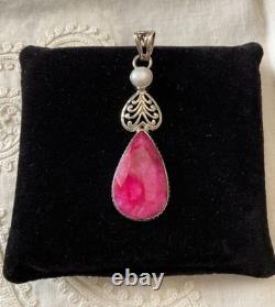 Antique Solid Silver Pendant Huge Ruby Pearl Art Deco