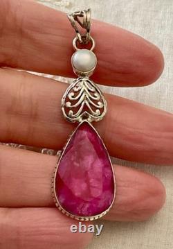 Antique Solid Silver Pendant Huge Ruby Pearl Art Deco