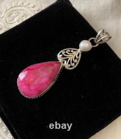 Antique Solid Silver Pendant Huge Ruby Pearl Art Deco