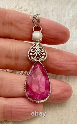 Antique Solid Silver Pendant Huge Ruby Pearl Art Deco