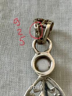 Antique Solid Silver Pendant Huge Ruby Pearl Art Deco