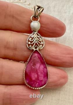 Antique Solid Silver Pendant Huge Ruby Pearl Art Deco