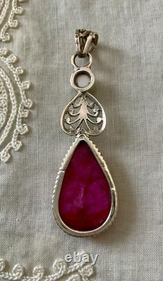 Antique Solid Silver Pendant Huge Ruby Pearl Art Deco