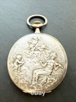 Antique Solid Silver Pocket Watch Wind-Up for Parts Art Nouveau