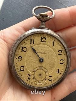 Antique Solid Silver Pocket Watch Wind-Up for Parts Art Nouveau