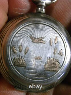 Antique Solid Silver Pocket Watch with Gold Decoration Marie