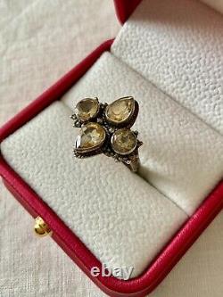 Antique Solid Silver Ring Crafted with 4 Genuine Citrines Size 56