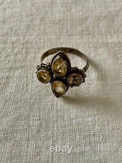 Antique Solid Silver Ring Crafted with 4 Genuine Citrines Size 56