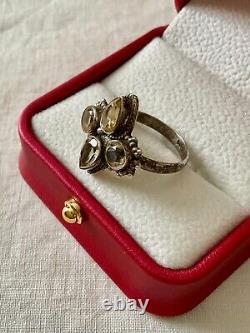 Antique Solid Silver Ring Crafted with 4 Genuine Citrines Size 56