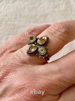Antique Solid Silver Ring Crafted with 4 Genuine Citrines Size 56
