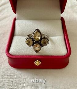 Antique Solid Silver Ring Crafted with 4 Genuine Citrines Size 56
