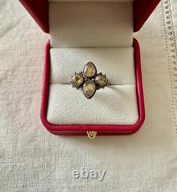 Antique Solid Silver Ring Crafted with 4 Genuine Citrines Size 56