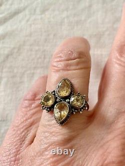 Antique Solid Silver Ring Crafted with 4 Genuine Citrines Size 56