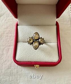 Antique Solid Silver Ring Crafted with 4 Genuine Citrines Size 56