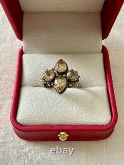 Antique Solid Silver Ring Crafted with 4 Genuine Citrines Size 56