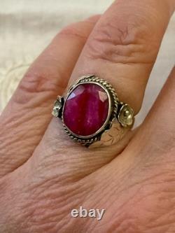 Antique Solid Silver Ring Crafted with Imposing Genuine Ruby