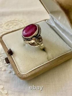 Antique Solid Silver Ring Crafted with Imposing Genuine Ruby