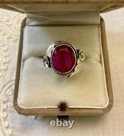 Antique Solid Silver Ring Crafted with Imposing Genuine Ruby
