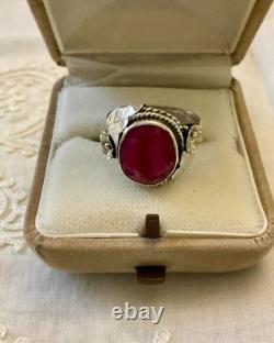 Antique Solid Silver Ring Crafted with Imposing Genuine Ruby