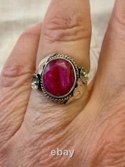 Antique Solid Silver Ring Crafted with Imposing Genuine Ruby