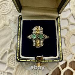 Antique Solid Silver Ring, Emerald, Citrine, and Fine Pearls