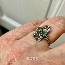 Antique Solid Silver Ring, Emerald, Citrine, and Fine Pearls