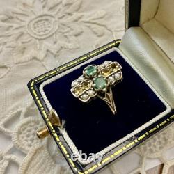Antique Solid Silver Ring, Emerald, Citrine, and Fine Pearls