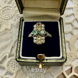 Antique Solid Silver Ring, Emerald, Citrine, and Fine Pearls