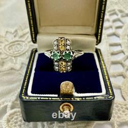 Antique Solid Silver Ring, Emerald, Citrine, and Fine Pearls
